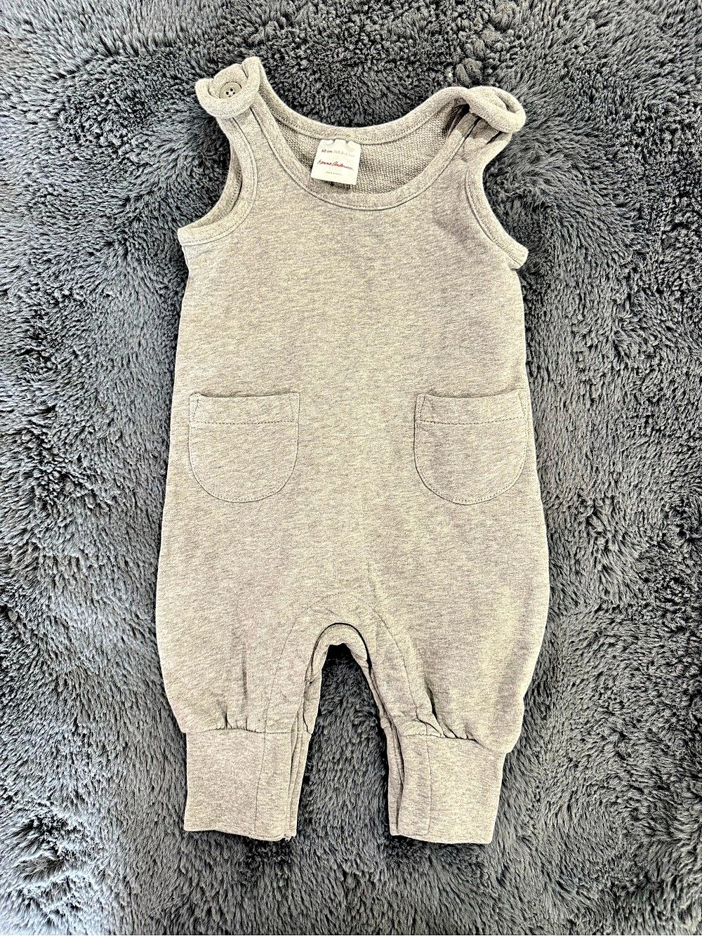 Hanna Andersson French Terry Pocket Overalls Gray Baby 3-6 mos